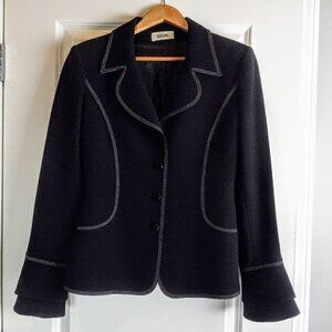 Solva Paris Black Wool Topstitch Bell Sleeve Jacket